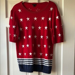 TALBOTS RED WHITE BLUE STARS STRIPES COTTON SWEATER PATRIOTIC JULY 4TH SMALL